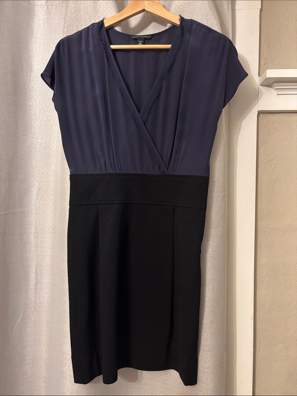 Banana Republic Navy and Black Cap-Sleeve Wrap Sheath Dress